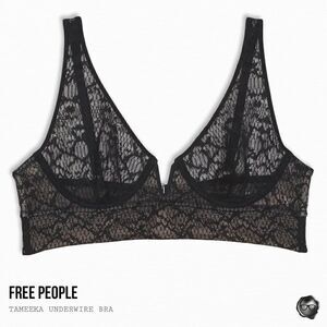FREE PEOPLE TAMEEKA LONGLINE UNDERWIRE BRA IN BLACK SIZE SMALL LACE